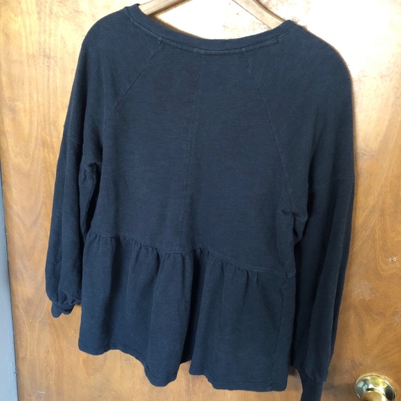 Anthropologie Pilcro Knit Long Sleeve Babydoll Top Black Oversized Puff Sleeve - Picture 11 of 14